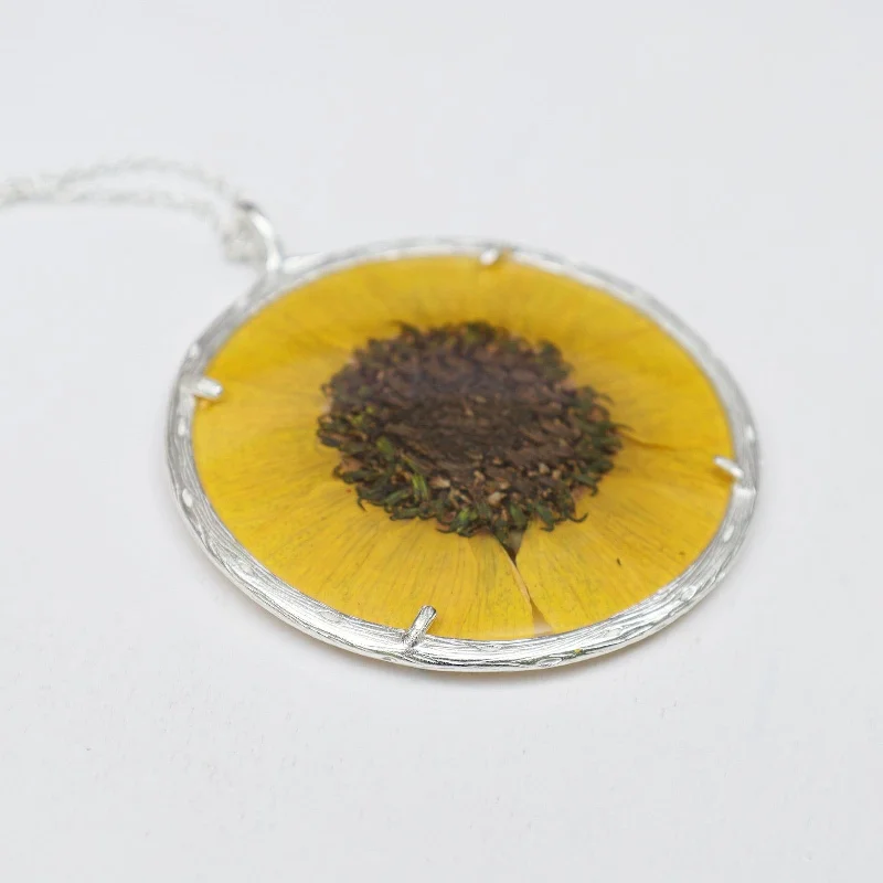 Sunflower Extra Large Botanical Necklace - Recycled Sterling Silver