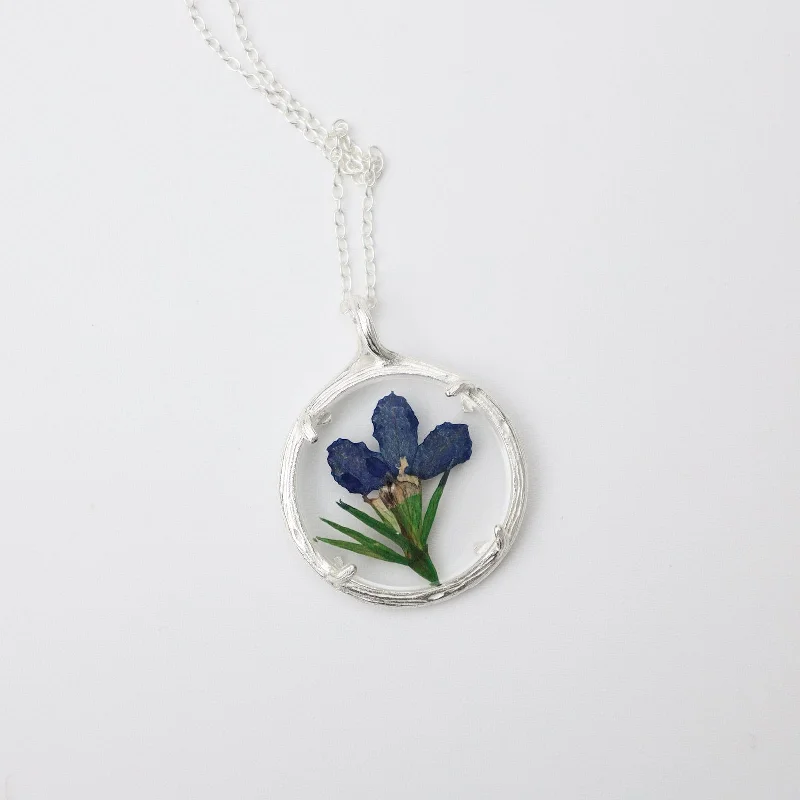 Lobelia Small Glass Botanical Necklace - Recycled Sterling Silver