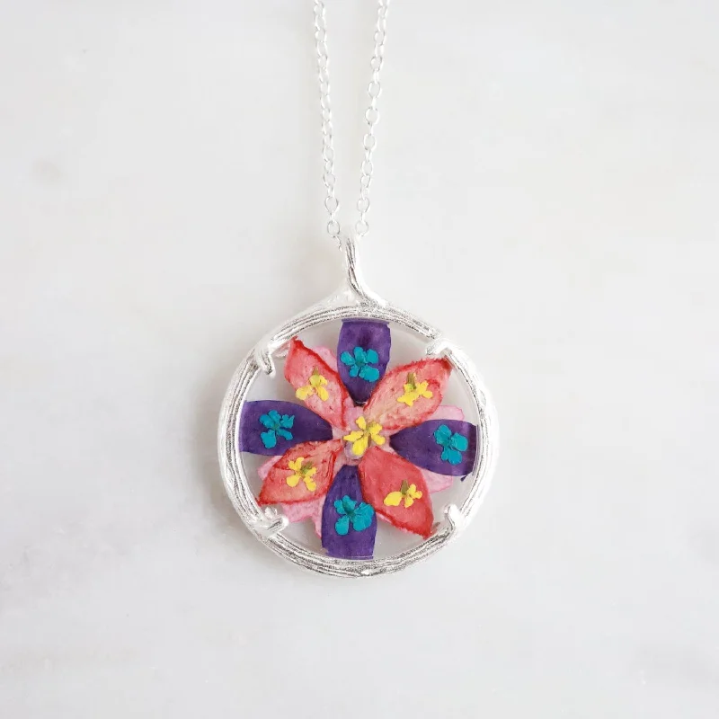 Small Flower Mandala Necklace - Recycled Sterling Silver