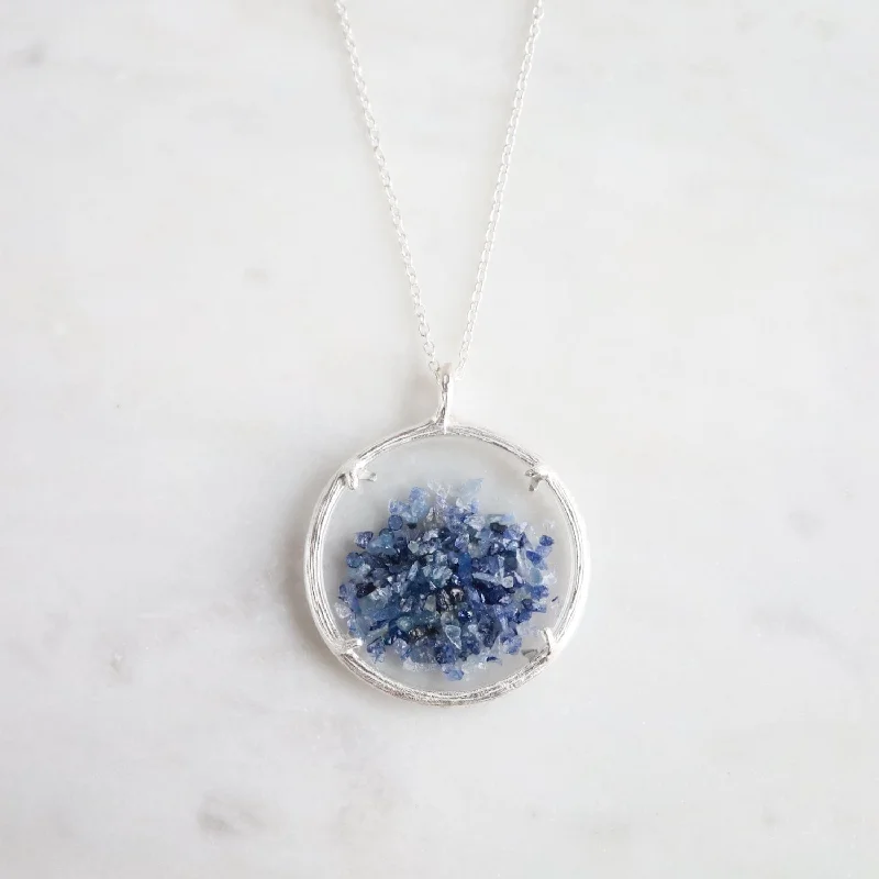 Large Shaker Birthstone Necklace - Silver / Sapphire