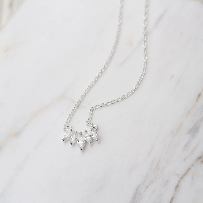 Sterling Silver Curve of Marquise Cubic Zirconia Necklace