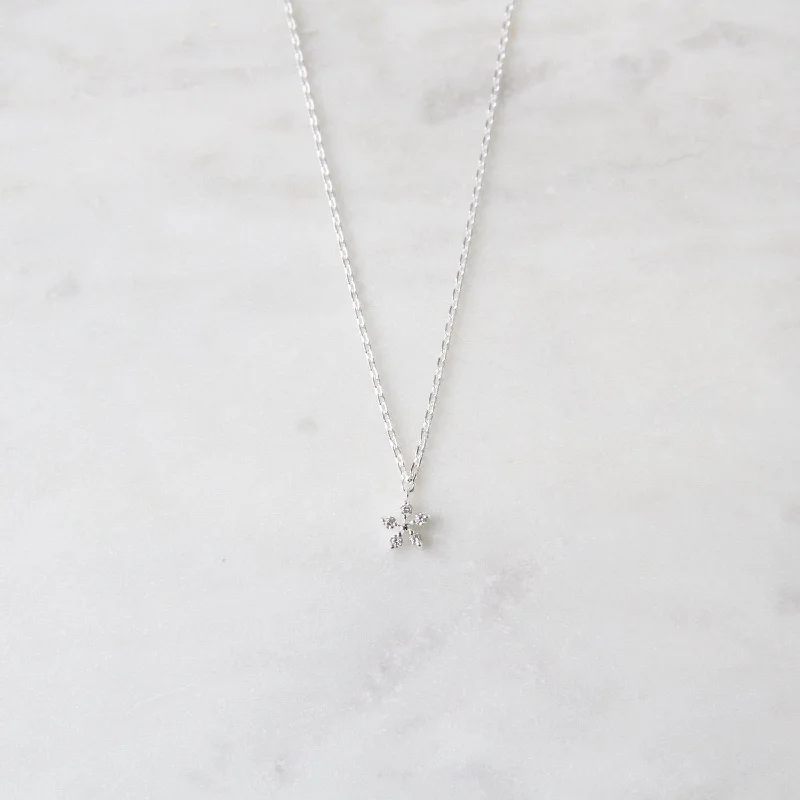 Sterling Silver Very Tiny CZ Flower Necklace