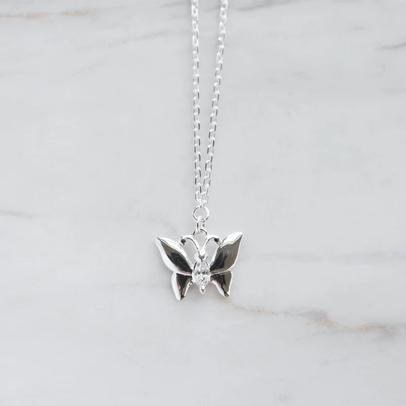 Butterfly with Single CZ in Sterling Silver