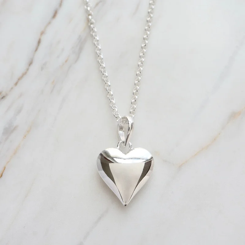 Sterling Silver Vintage Puffed Heart on 22" Chain