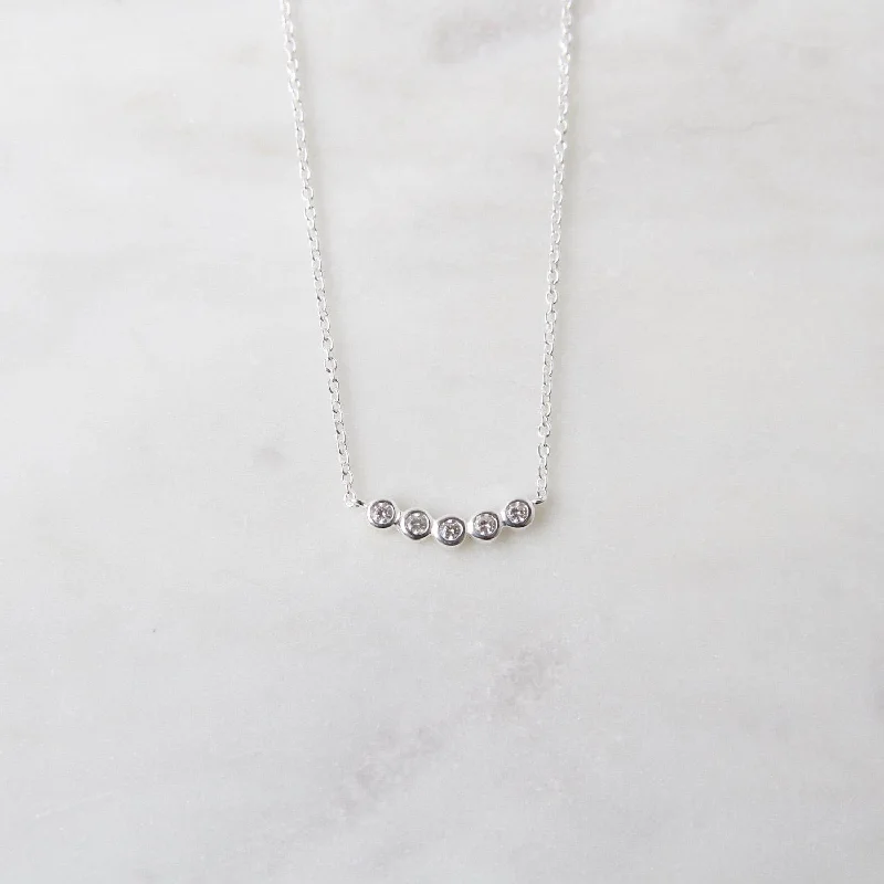 Sterling Silver Curved Bar of 5 Bezel Set CZ Necklace