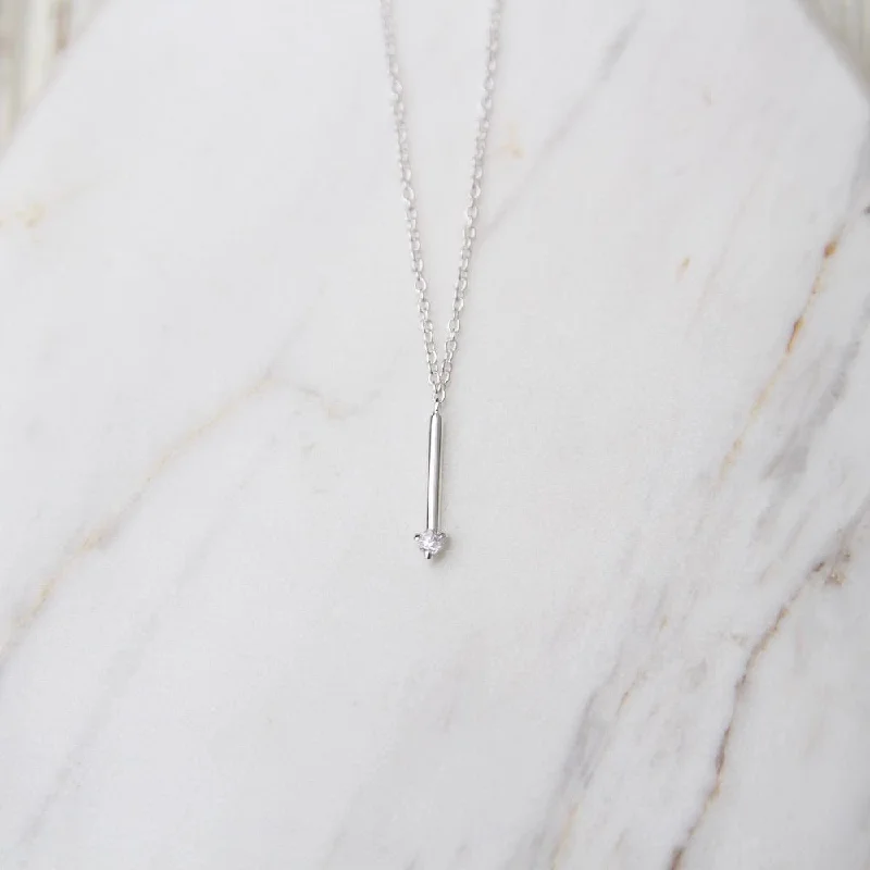 Tiny Bar with White Sapphire - Sterling Silver