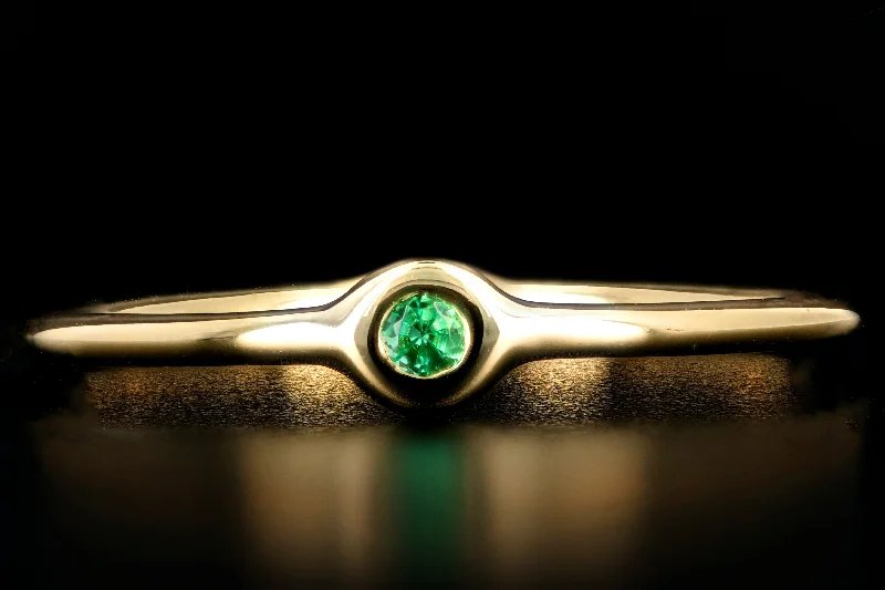 New 14K Yellow Gold Bezel Set Emerald Ring