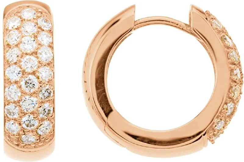 Pave Diamond Hoop Earrings, 14k Rose Gold (7/8 Ctw, Color GH, Clarity SI1)