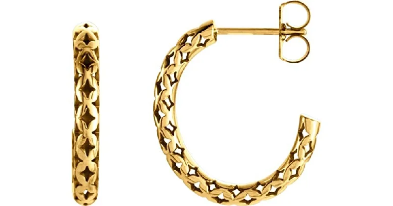 Pierced Style J-Hoop Earrings, 14k Yellow Gold 19.5x4.5mm