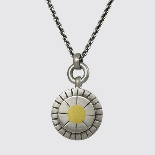 Sterling Silver & Brass Sun Disc Necklace