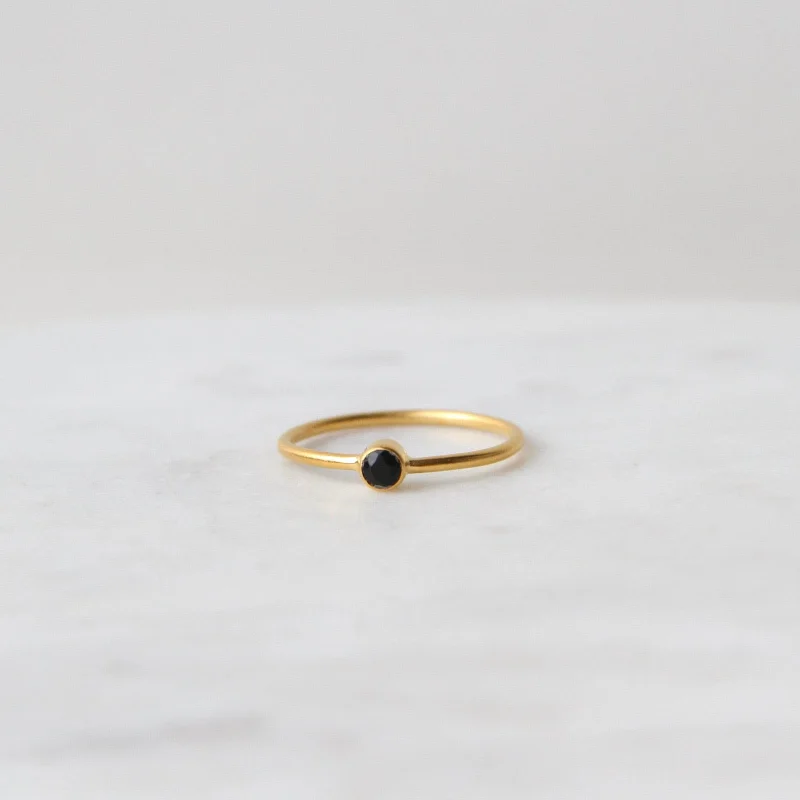 Tiny Faceted Single Black Onyx in Gold Plated Brass Ring