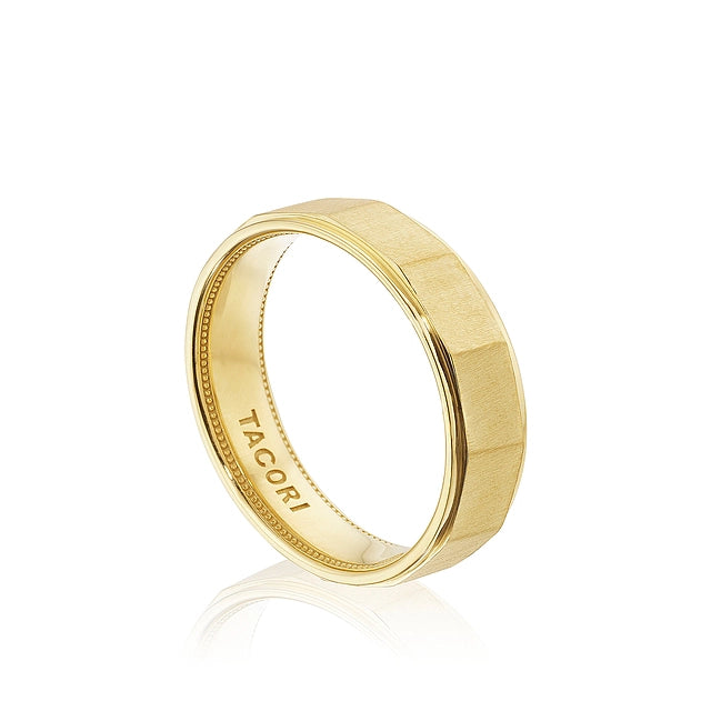 Tacori 18K Yellow Gold Gents 6mm Satin Faceted Design Band