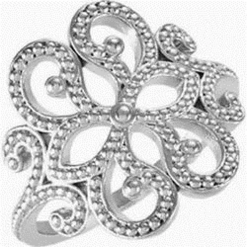 Womens 18k White Gold Granulated Flower Ring, Size 7