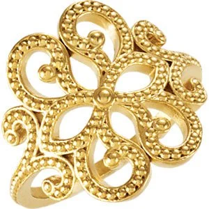 Womens 18k Yellow Gold Granulated Flower Ring, Size 7